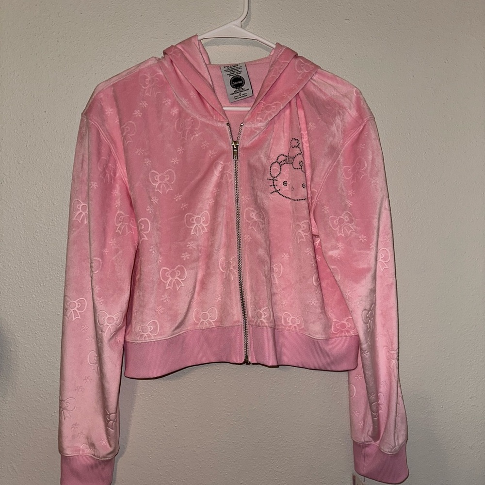 Sanrio Hello Kitty Pink Velour Ski Club Zip Hoodie 2 piece set